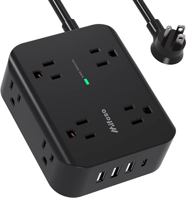 5Ft /6Ft /10Ft /15Ft /20Ft Surge Protector Power Strip. 8 Outlets with 4 USB Charging Ports. 3 Side Outlet Extender Flat Plug. Wall Mount. Desk USB Charging Station for Home Office ETL