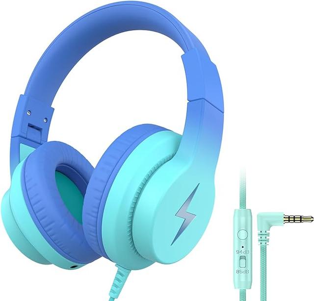 Candy Bila Kids Headphones. Wired Headphones for Kids Over Ear with Microphone. 85/94dB Volume Limiter Headphones for Girls Boys with Sharing Jack. Foldable Headphones for Online Study