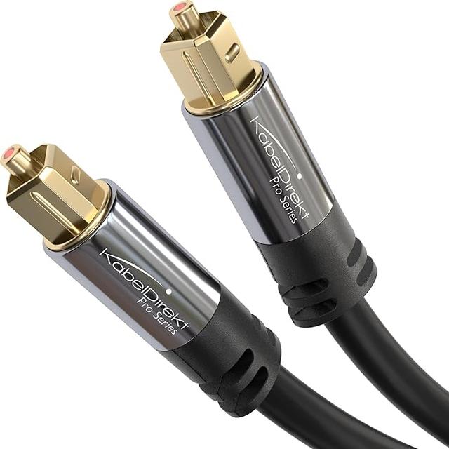 KabelDirekt - TOSLINK Optical Audio Cable/Fiber Optic Cable - Designed in Germany - 24K Gold-Plated connectors. Metal case. S/PDIF Cord for soundbars. amps. Xbox One or PS4