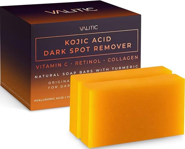 VALITIC Kojic Acid Dark Spot Remover Soap Bars with Vitamin C. Retinol. Collagen. Turmeric - Original Japanese Complex Infused with Hyaluronic Acid. Vitamin E. Shea Butter. Castile Olive Oil