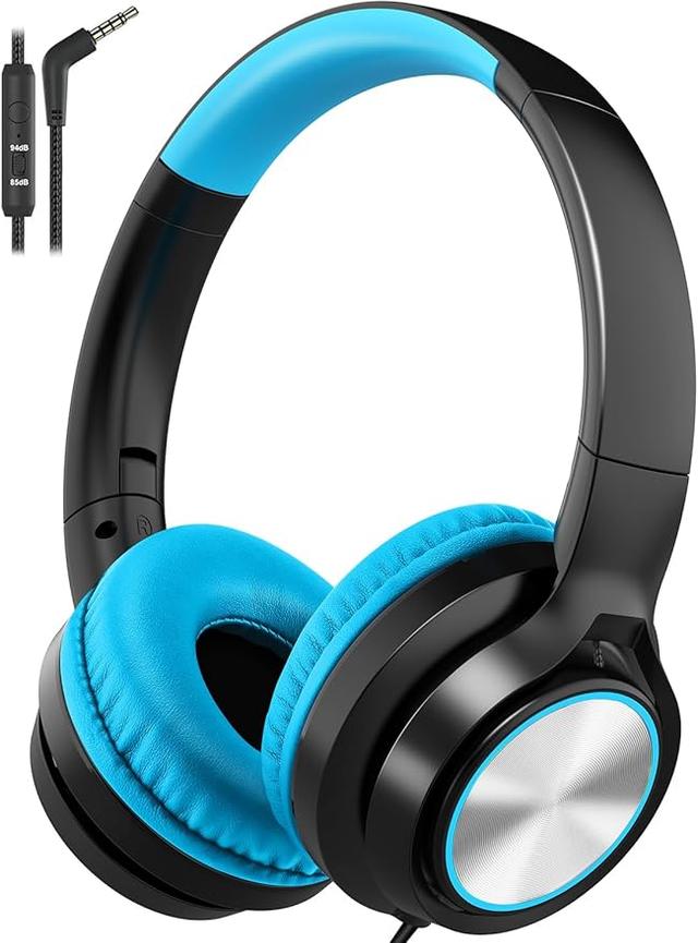 Voopwink Kids Headphones with Microphone. Wired Over Ear Headsets with Limited Volume 85dB/ 94dB for Boys Girls Teens Children Online School/Travel/iPad/Tablet/Cellphone