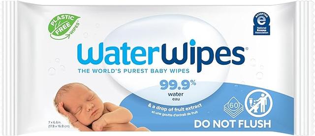 WaterWipes Plastic-Free Original Baby Wipes. 99.9% Water Based Wipes. Unscented & Hypoallergenic for Sensitive Skin