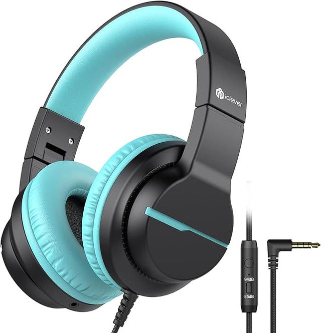 iClever Kids Headphones for School/Travel with Safe Volume 85/94dB. HS19 Stereo Sound Over-Ear Girls Boys Headphones for Kids with Mic. Wired Headphones for iPad/Computer