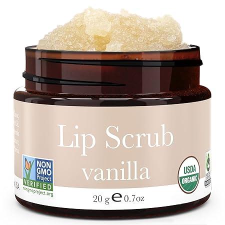 Organic Lip Scrub Vanilla - USA Made Exfoliating Lip Scrub with Natural & Organic Ingredients, Moisturizing